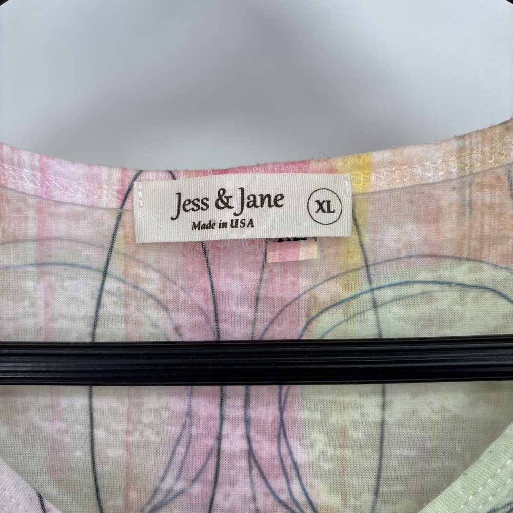 Jess & Jane Top XL Multicolor Burnout Tee Watercolor Abstract Short Sleeve Shirt - Picture 3 of 5
